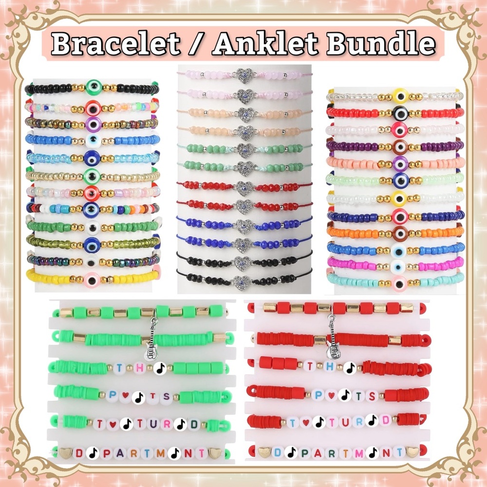 Women’s Beaded Evil Eye Anklet & Bracelet Set Retro Lucky Protect Ankle Jewelry